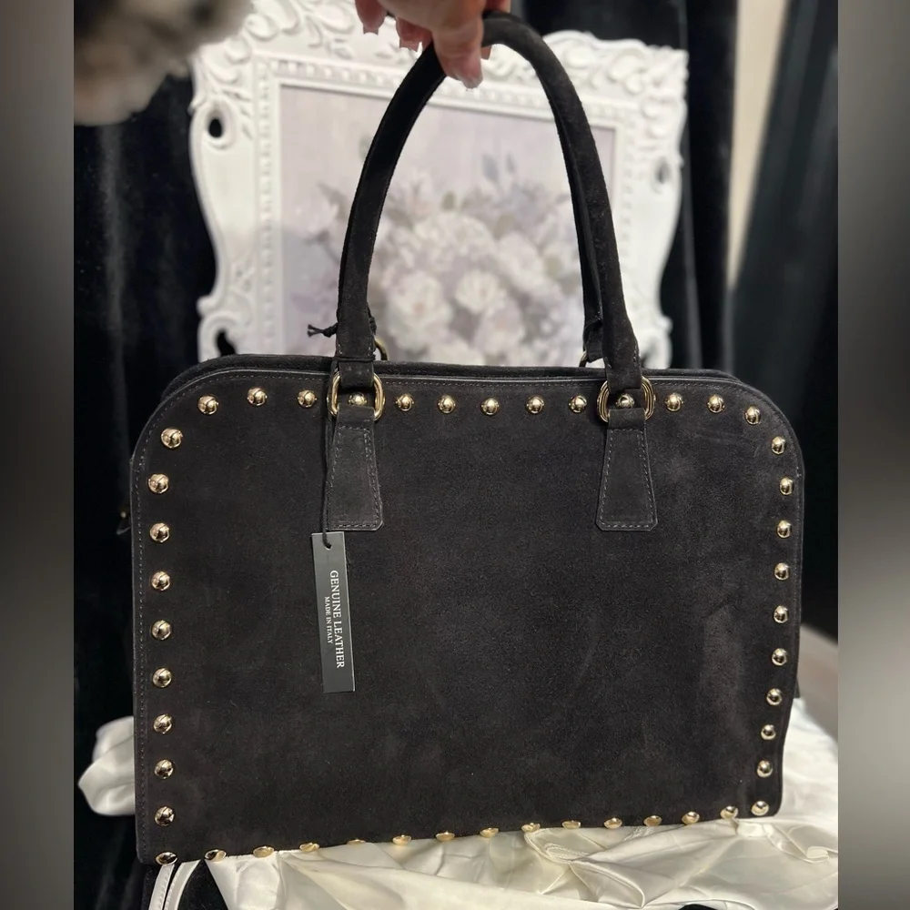 🖤CLAUDIA Made In Italy Suede Studded Annalou Satchel🖤NWT